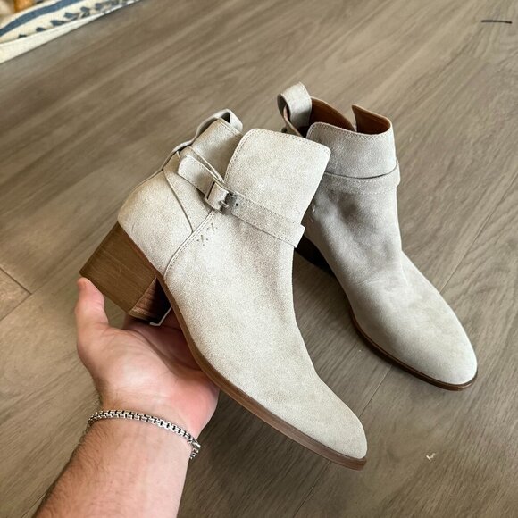 Rag & Bone Walker Buckle Bootie Grey Gray Suede Ankle Boot Chelsea Booties - Picture 1 of 5